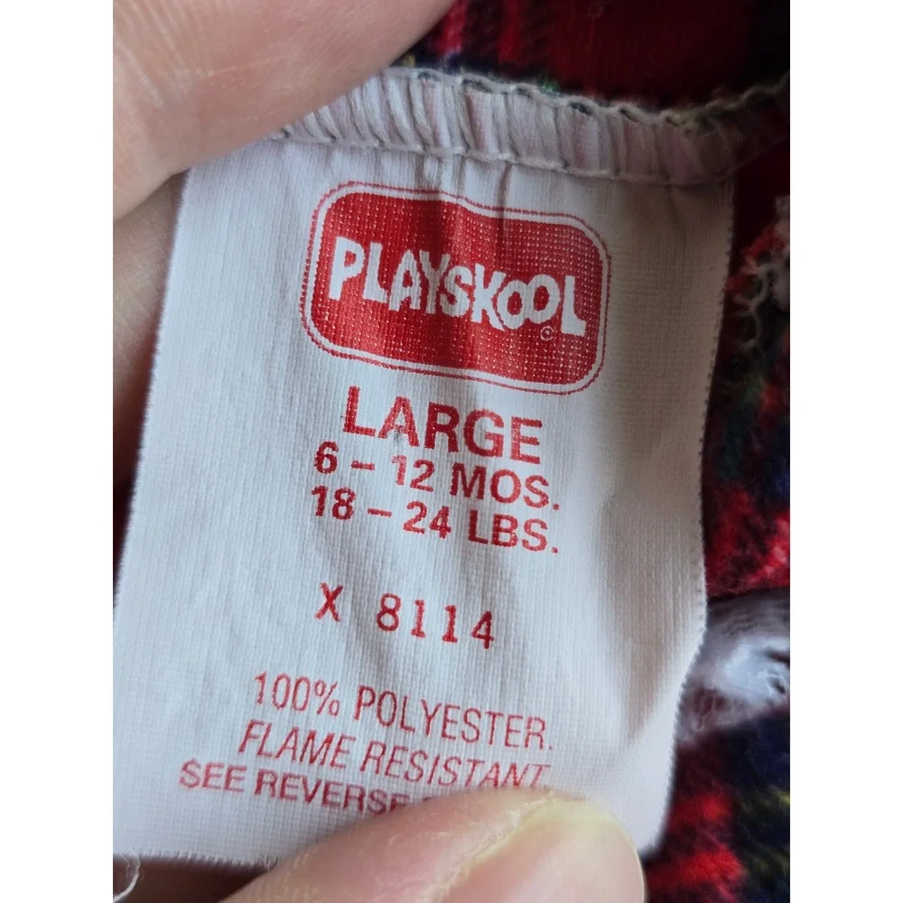 Vintage 80s Playskool Red Plaid Christmas Romper Sleepwear Size Large 6-12m Lace